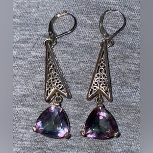 Elegant Silver and mystic topaz Drop Earrings .925